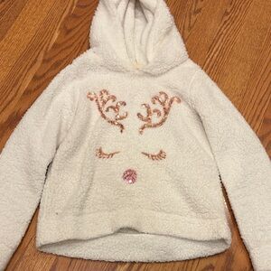 Cozy White Hoodie with Sequin Reindeer Design